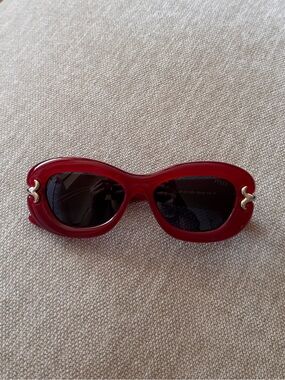 PUCCI Red Oval Sunglasses with Gold Accent